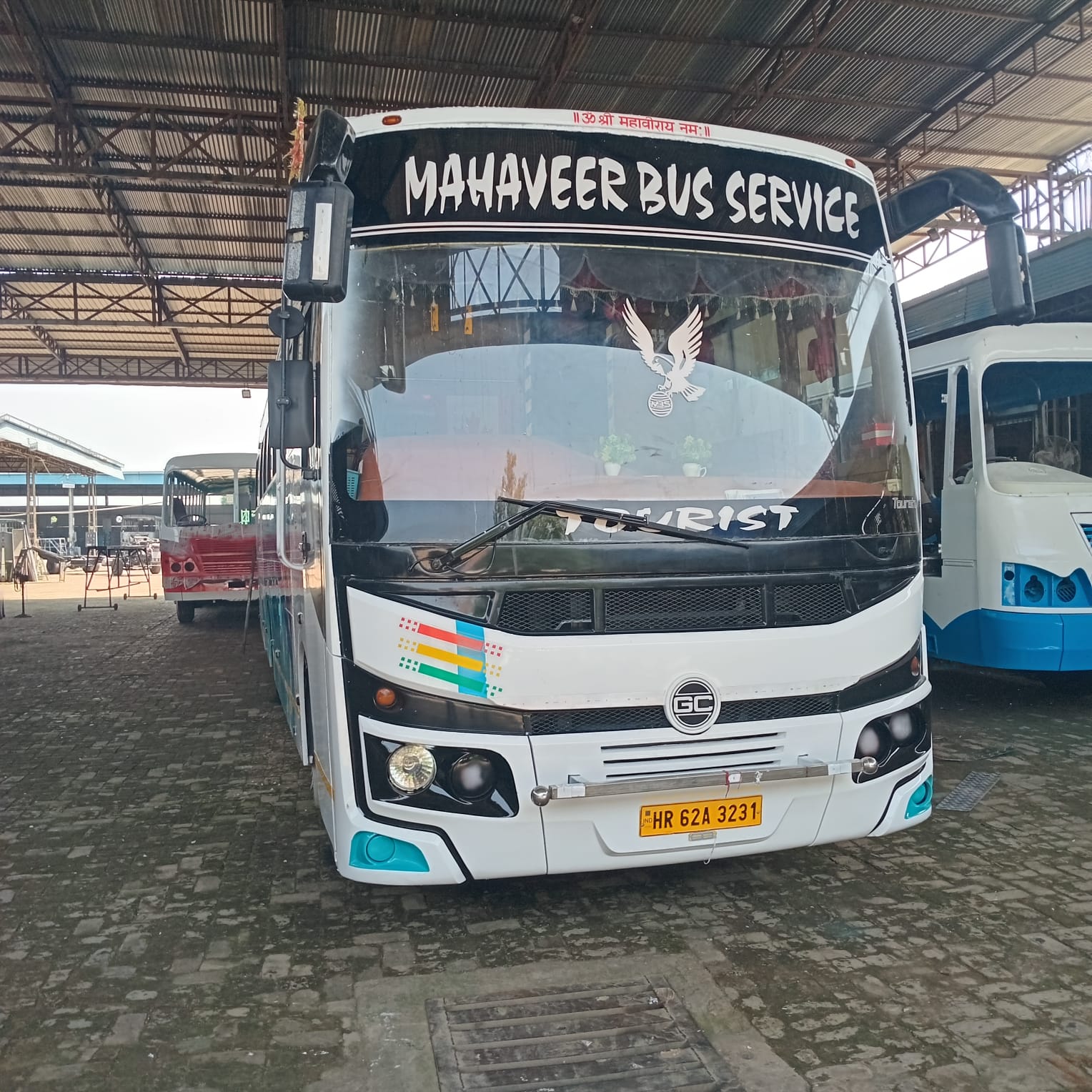 Tourist coach front view at the depot